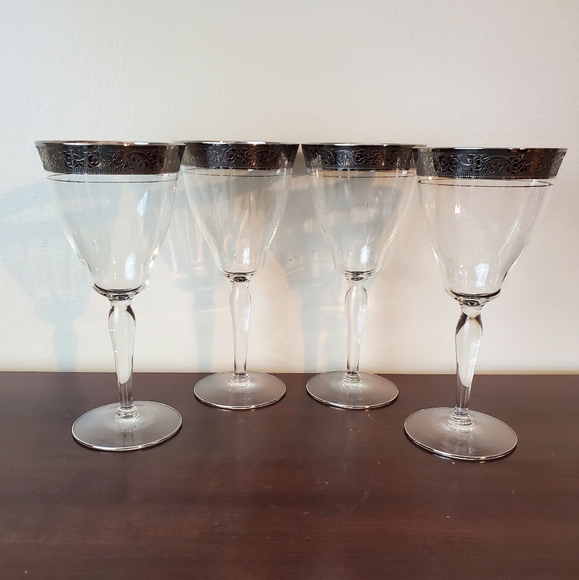 Glastonbury-Lotus Platinum Water Goblet Glasses 7 1/2" Vintage Glows ~ Set Of 4 - Picture 2 of 12